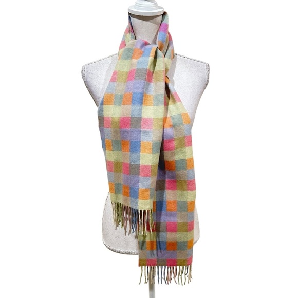 Unbranded Multicolor pastel Checks Scarf rectangular fringe hem Supersoft 76x12 - Picture 2 of 7